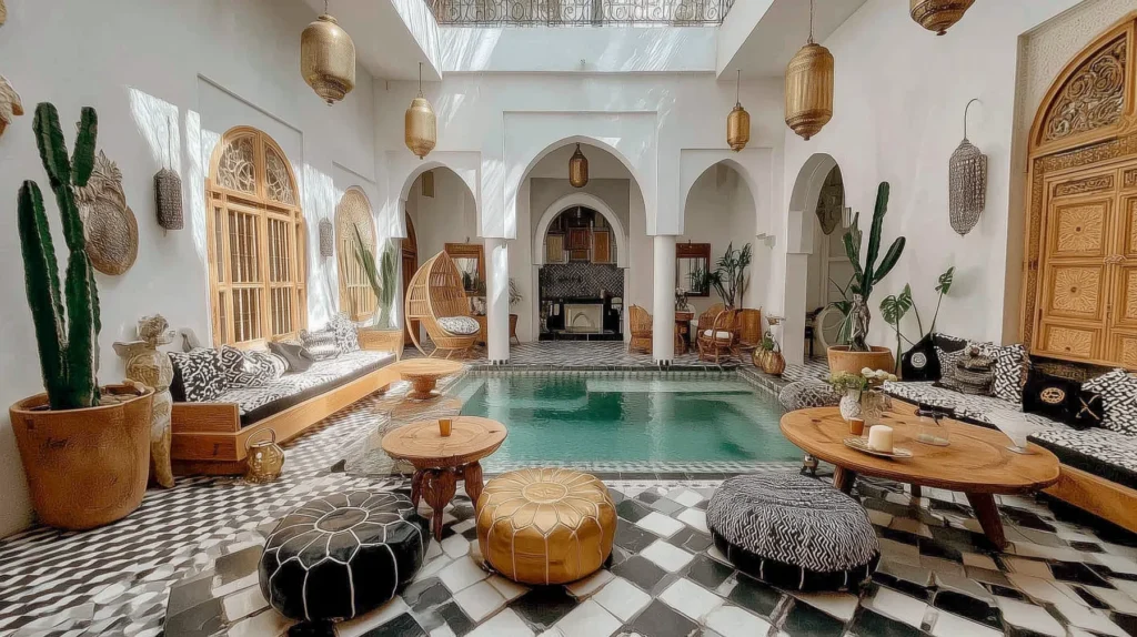 luxurious courtyard of a riad for sale in marrakech