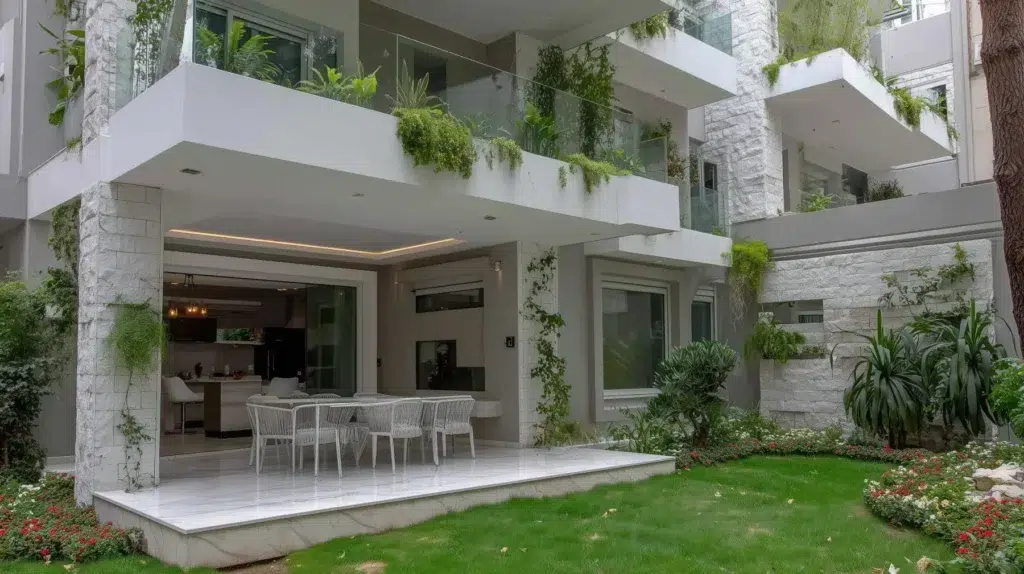 patio with garden and sitting area