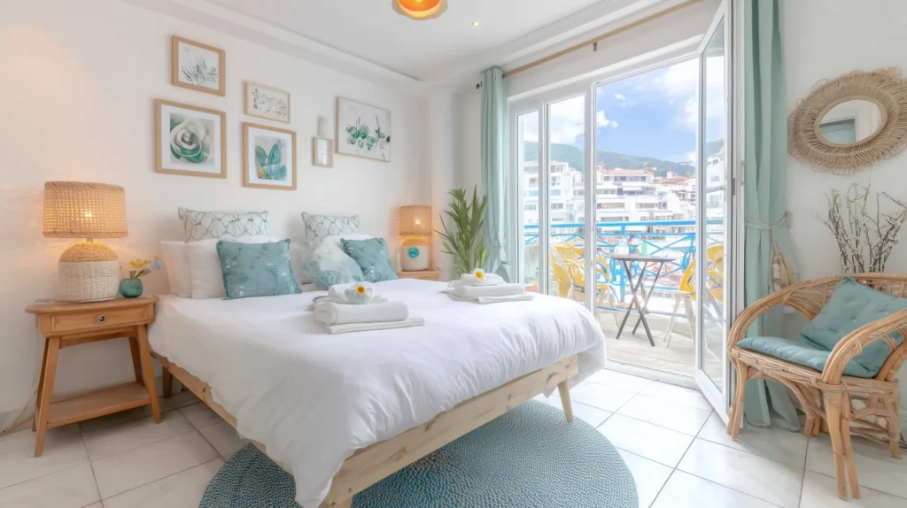 a cute cozy bedroom in studio aparment in tangier